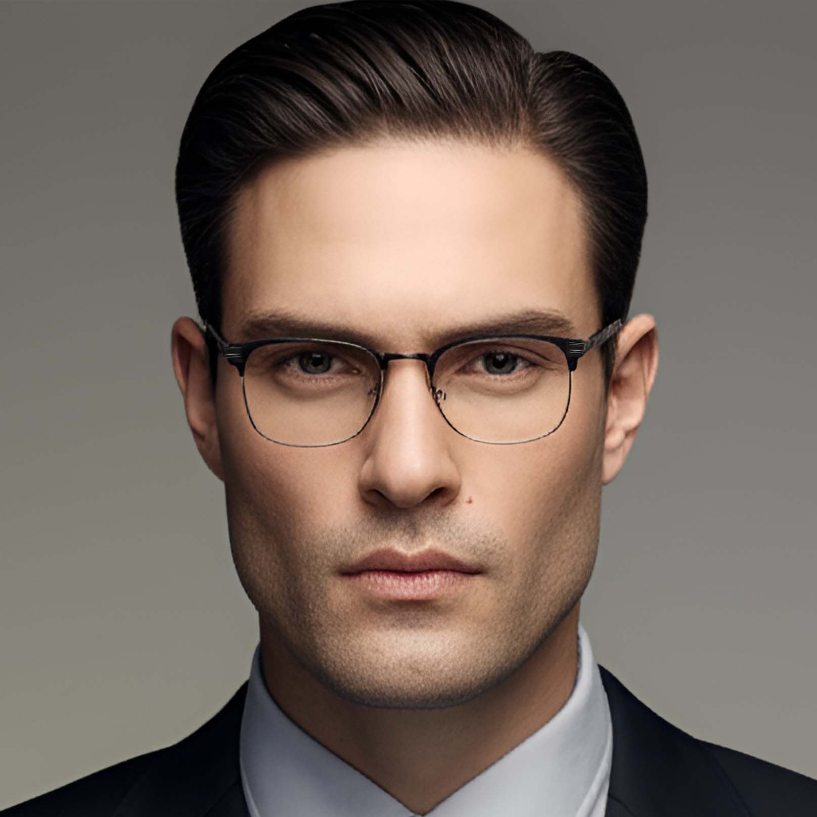 Semi-rimless Black Metal Glasses #BS1924-0047