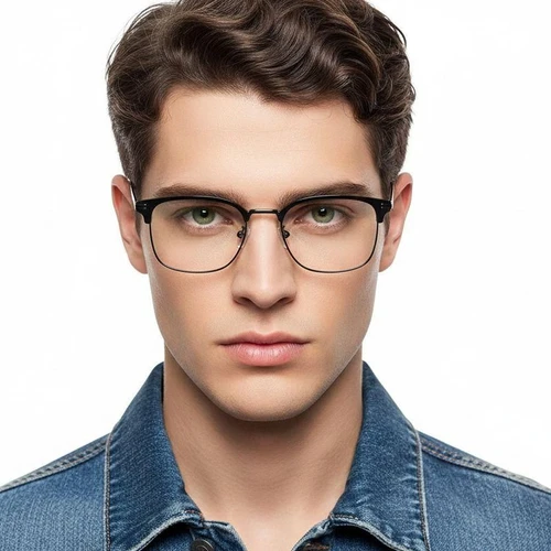 Semi-rimless Black Metal Glasses #BS1924-0047