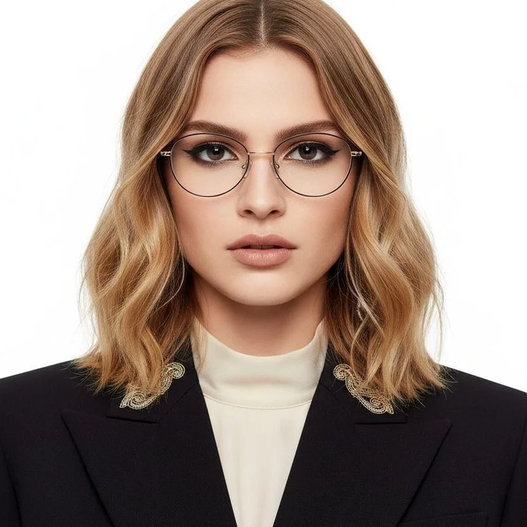 Oval Black Metal Glasses #BS1924-0071