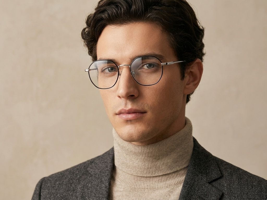 Gafas ovaladas de titanio negro #BS1924-0404
