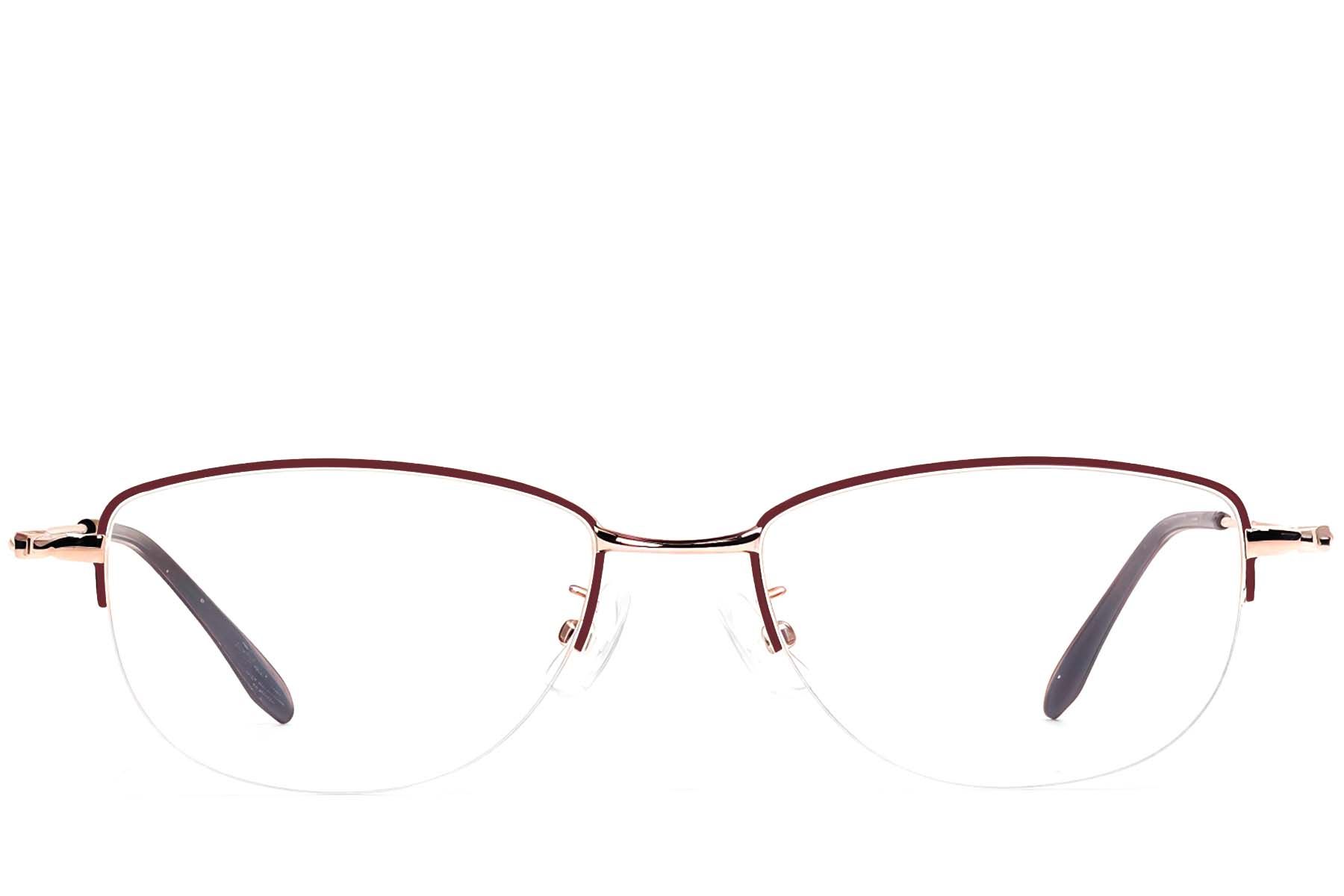 Semi-rimless Red Metal Glasses #BS1924-0502