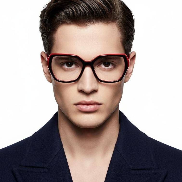 Rectangular Red Acetate Glasses #BS2012-0020