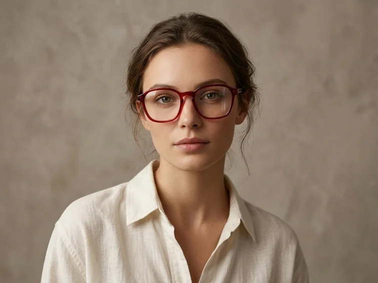 Gafas rectangulares de acetato rojo #BS2012-0028