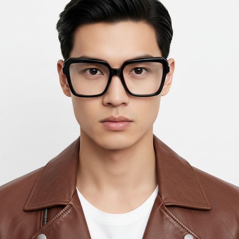 Rechteckige schwarze Acetatbrille #BS2012-0047