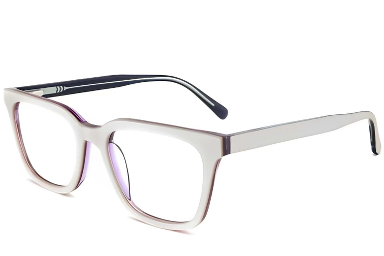 Rectangular White Acetate Glasses #BS2012-0061
