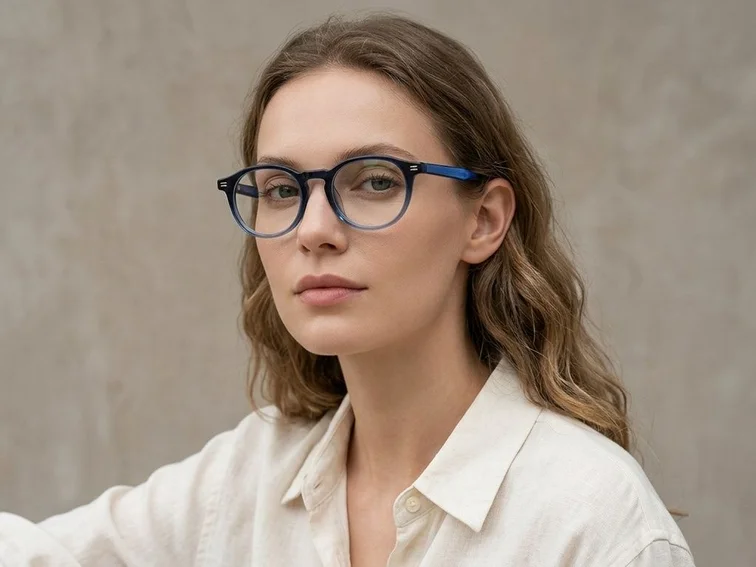 Gafas redondas de acetato azul #BS2012-0078