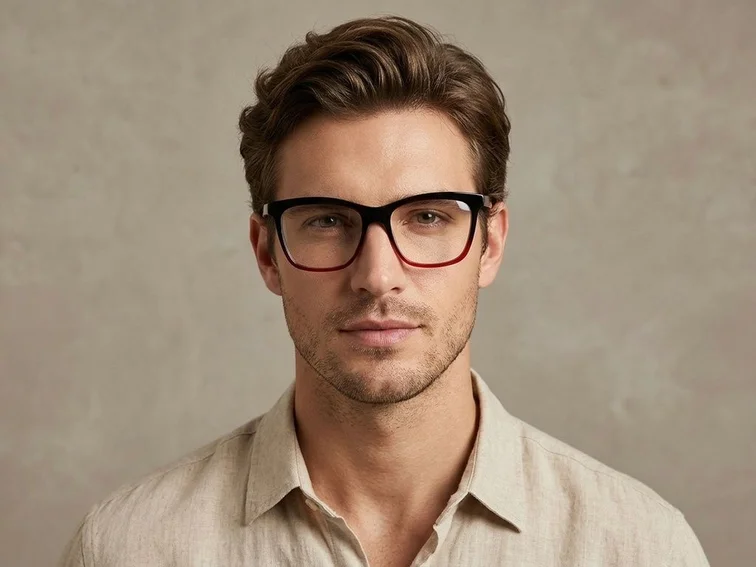 Rectangular Red Acetate Glasses #BS2012-0093