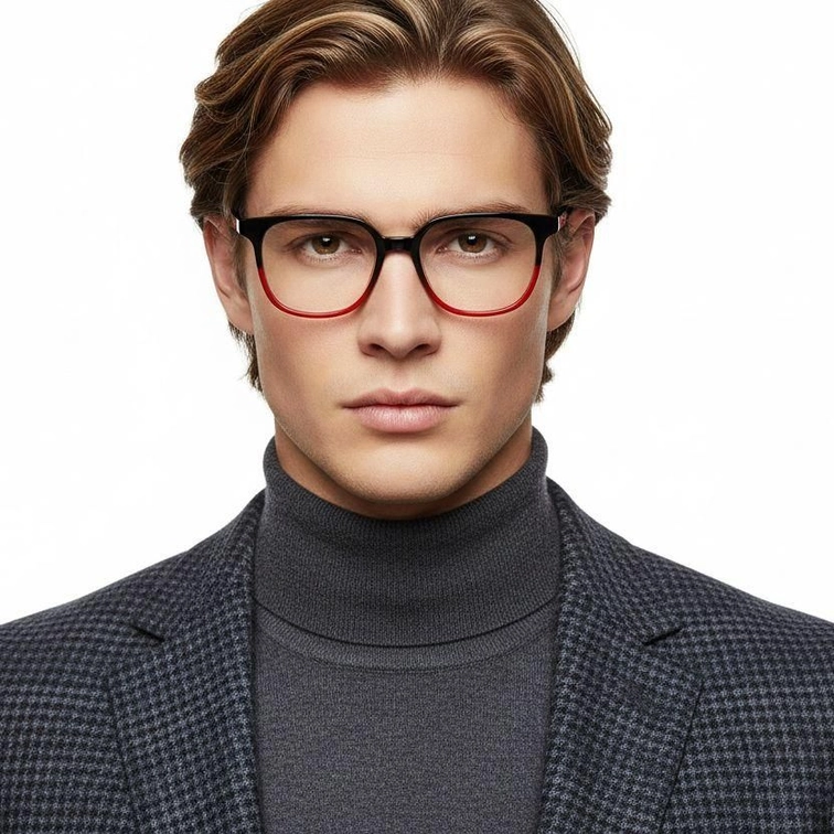 Rectangular Red Acetate Glasses #BS2012-0096