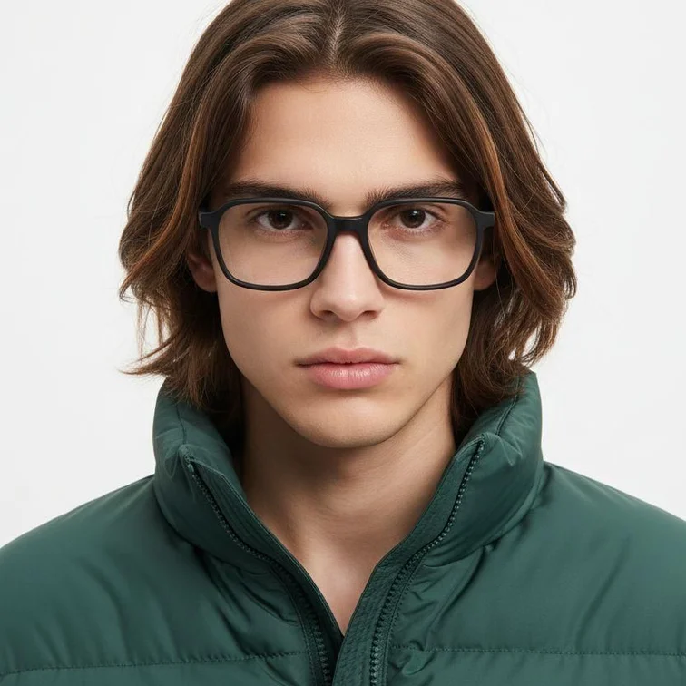 Rechteckige schwarze Acetatbrille #BS2012-0108