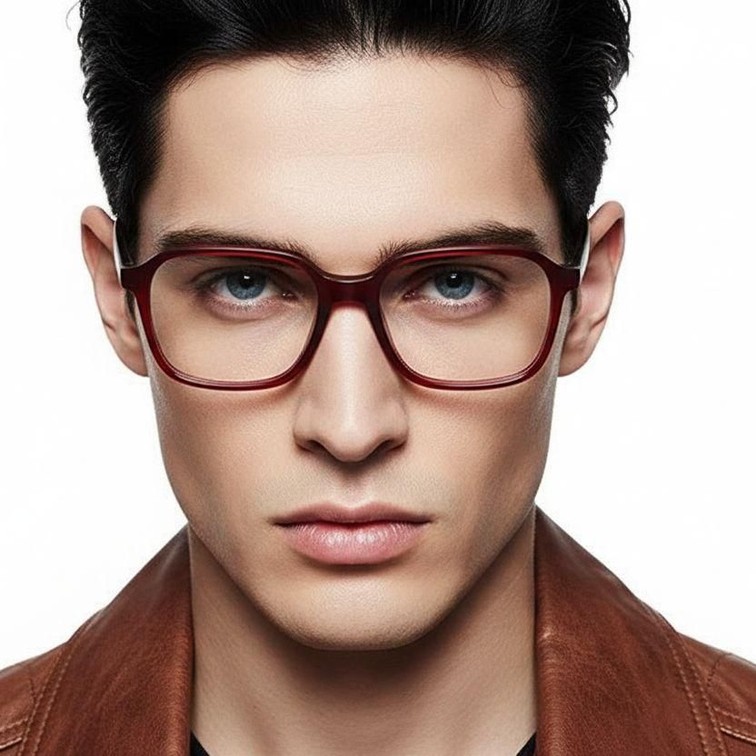 Rectangular Red Acetate Glasses #BS2012-0109