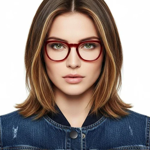 Lunettes ovales en acétate rouge #BS2012-0140