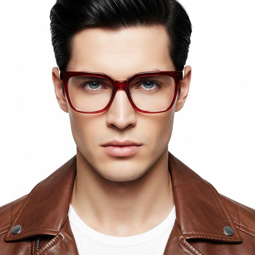Rectangular Red Acetate Glasses #BS2012-0175