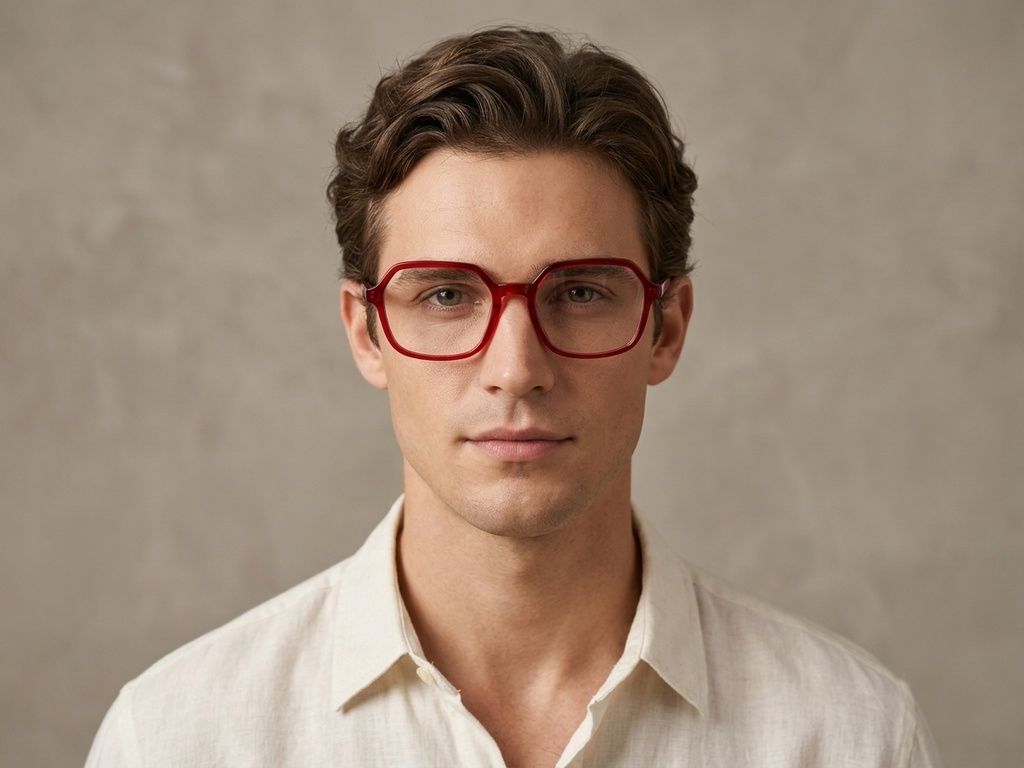 Gafas rectangulares de acetato rojo #BS2012-0180