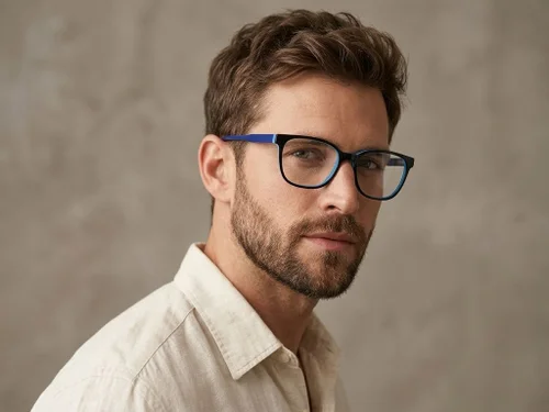Lunettes ovales en acétate bleu #BS2012-0206