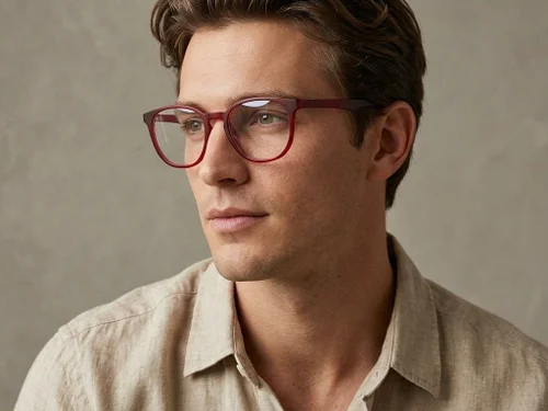 Lunettes ovales en acétate rouge #BS2012-0216