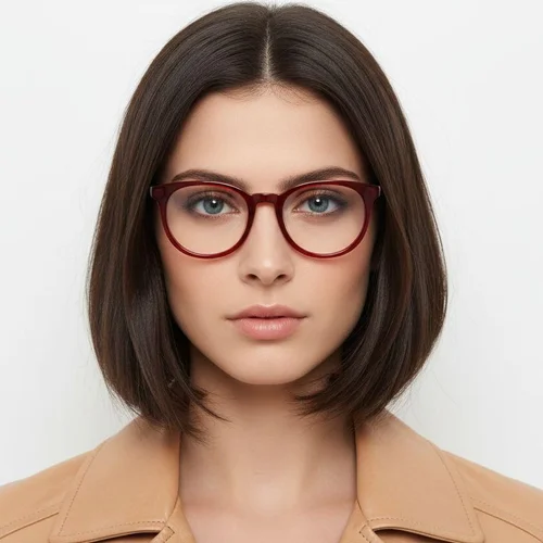 Lunettes rondes en acétate rouge #BS2012-0223