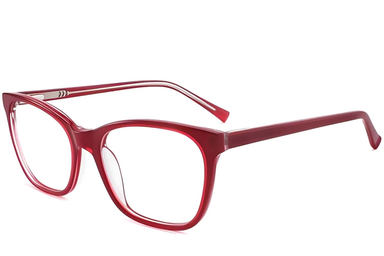 Rectangular Red Acetate Glasses #BS2012-0259