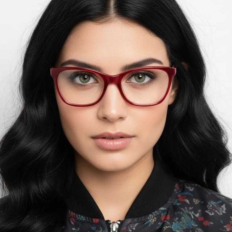 Rectangular Red Acetate Glasses #BS2012-0259