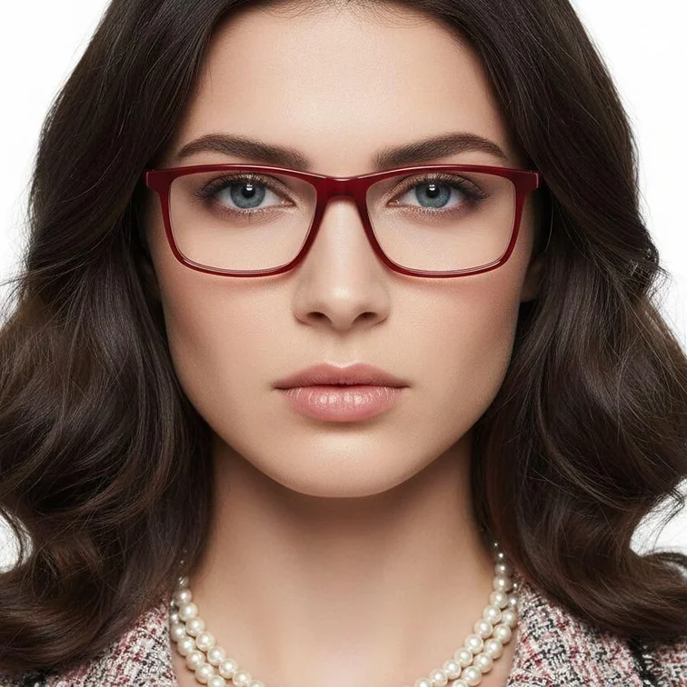 Rectangular Red Acetate Glasses #BS2012-0273