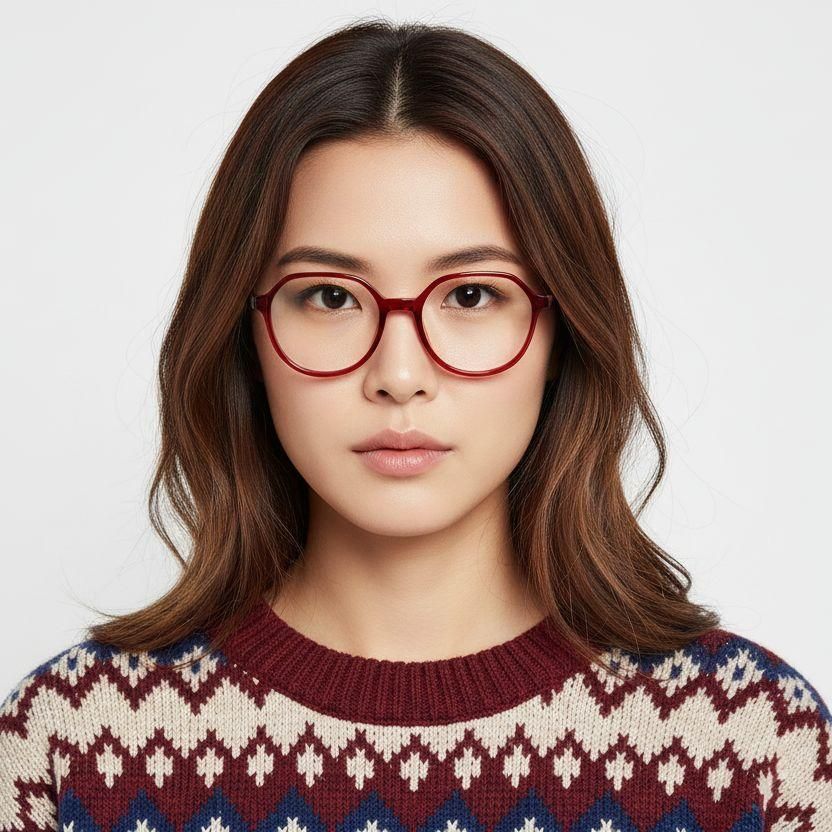 Oval Red Acetate Glasses #BS2012-0316