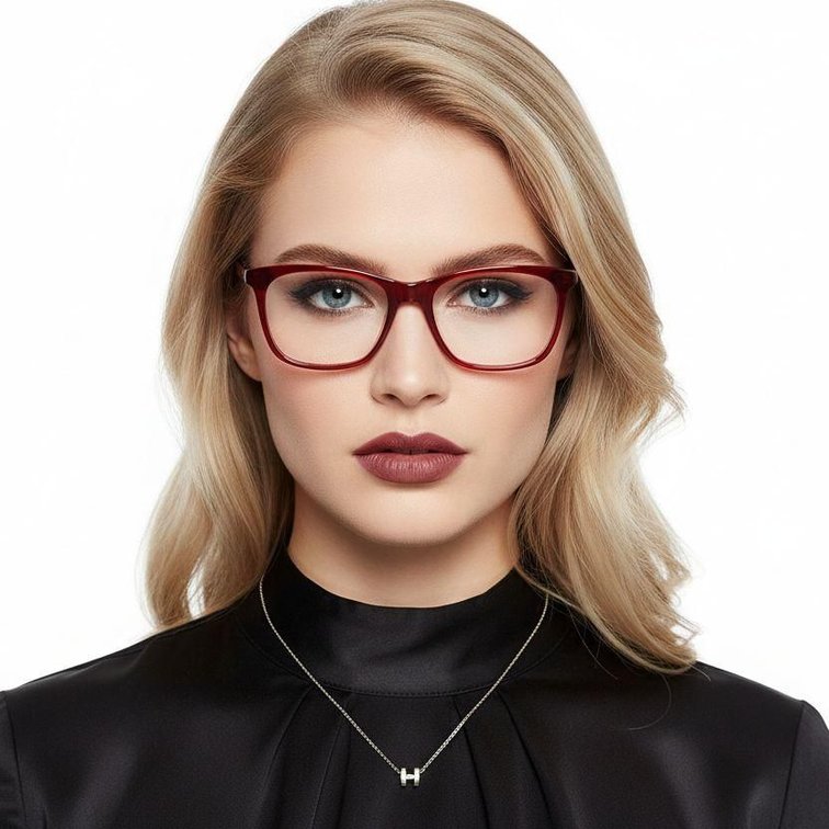 Rectangular Red Acetate Glasses #BS2012-0320