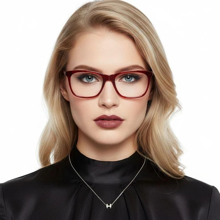 Gafas rectangulares de acetato rojo #BS2012-0320