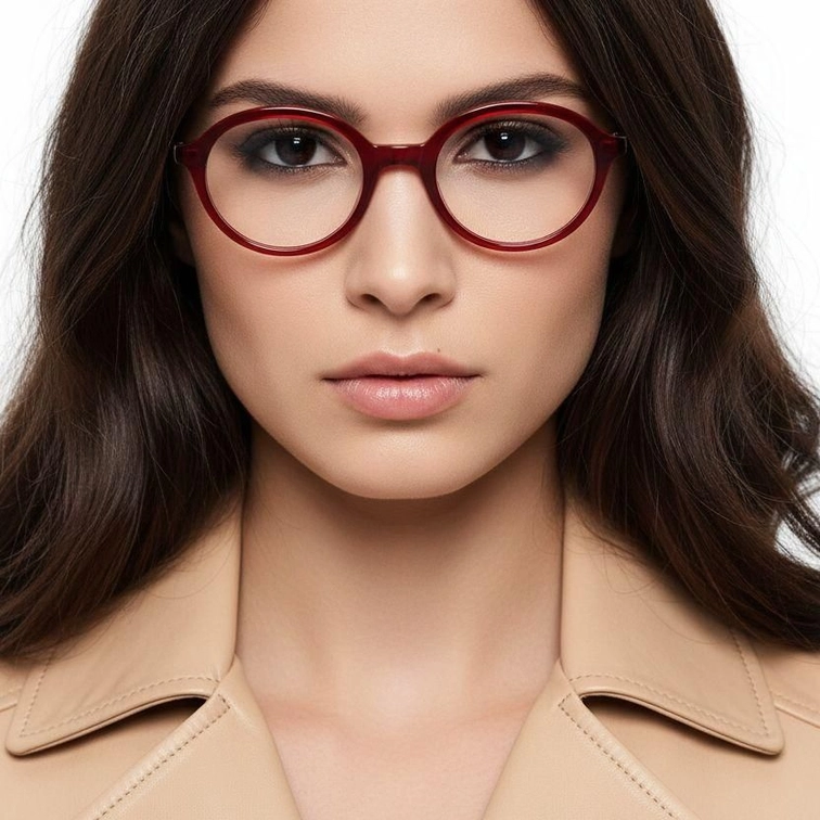 Oval Red Acetate Glasses #BS2012-0338