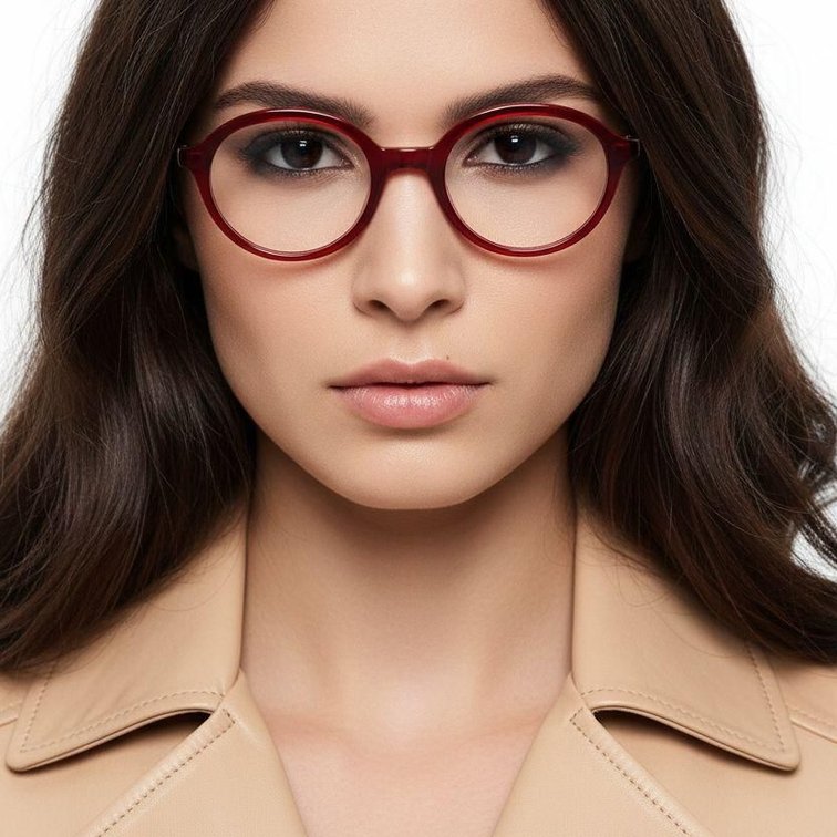 Lunettes ovales en acétate rouge #BS2012-0338