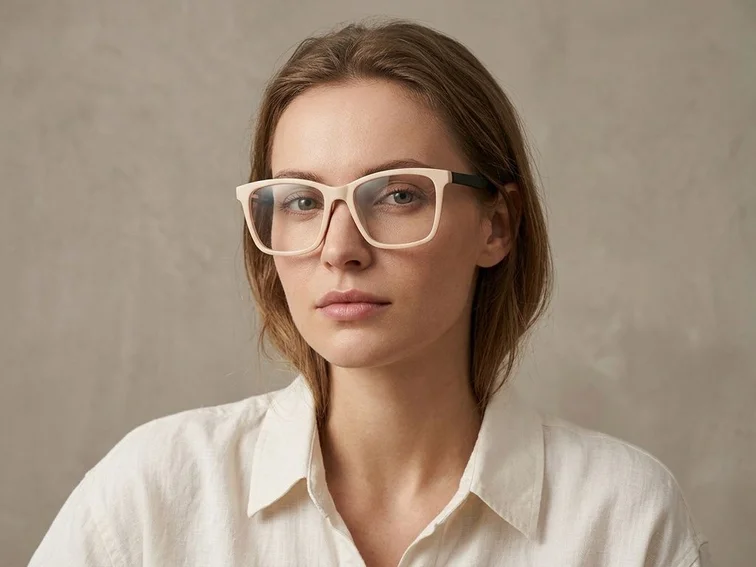 Rectangular Cream Acetate Glasses #BS2012-0341