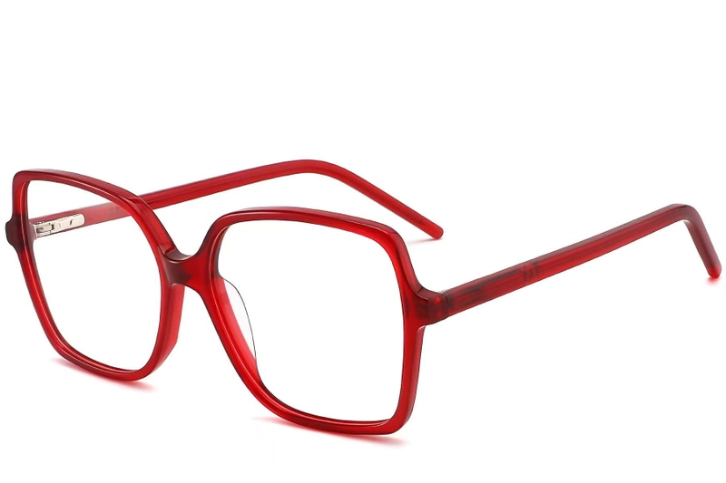 Rectangular Red Acetate Glasses #BS2012-0352