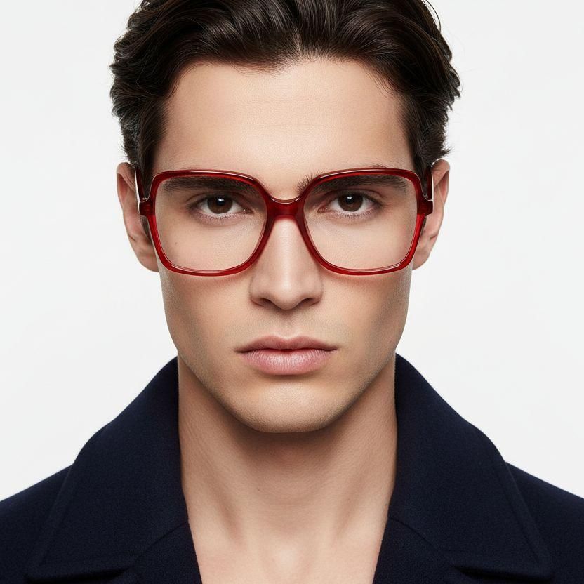 Rectangular Red Acetate Glasses #BS2012-0352