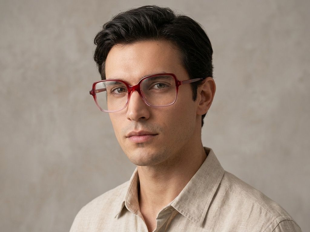 Rectangular Red Acetate Glasses #BS2012-0355