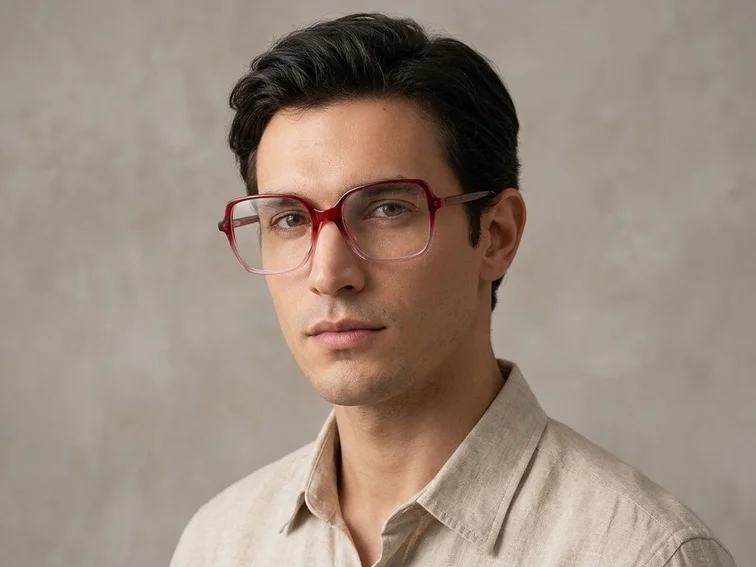 Rectangular Red Acetate Glasses #BS2012-0355
