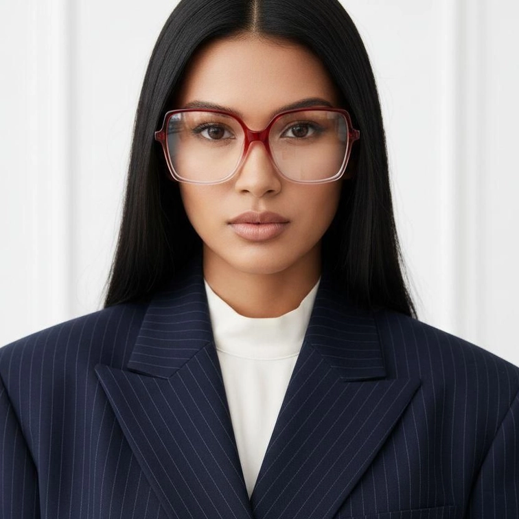 Rectangular Red Acetate Glasses #BS2012-0355