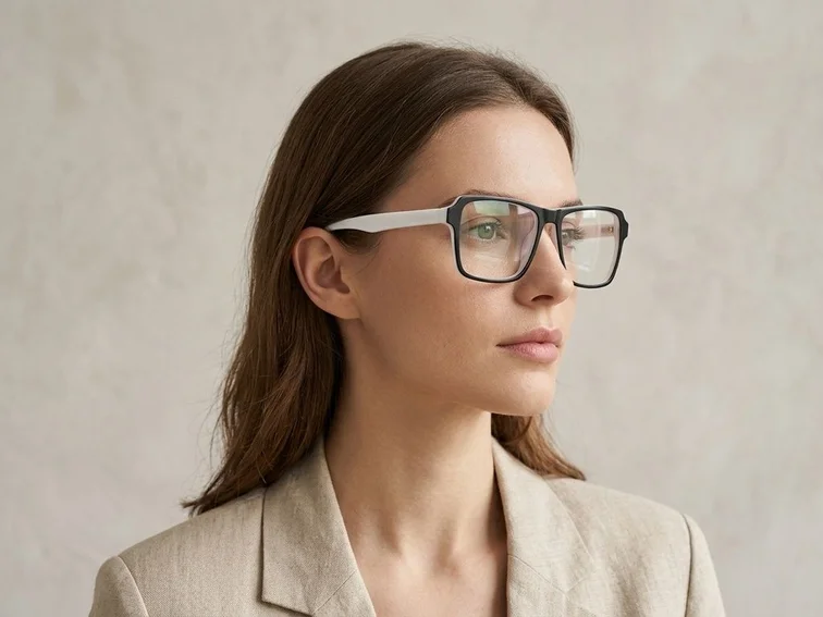 Rectangular White Acetate Glasses #BS2012-0376