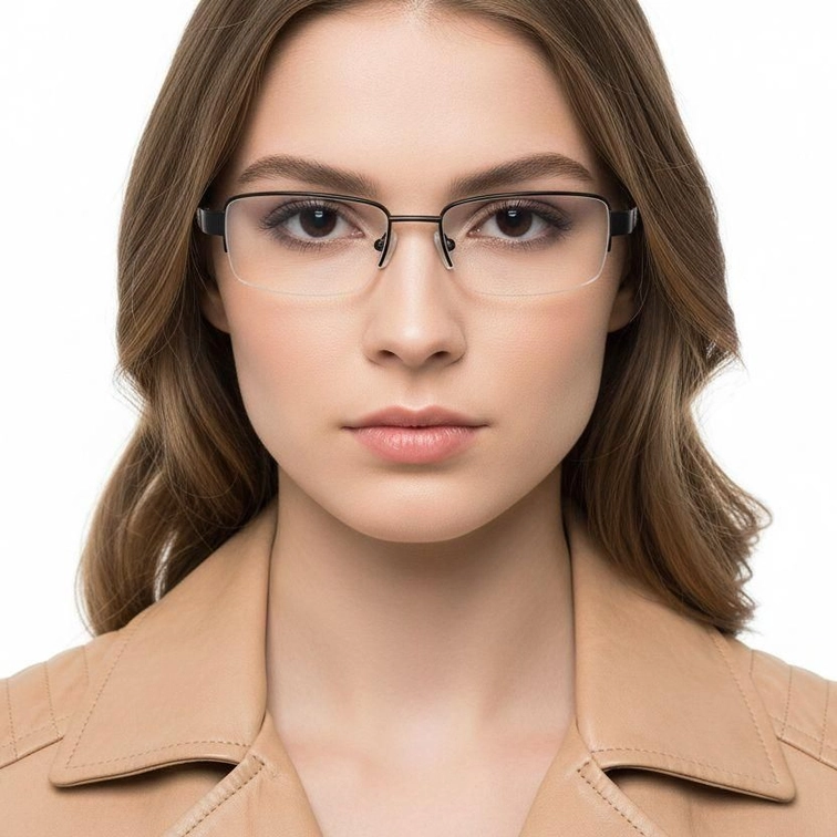 Semi-rimless Black Metal Glasses #BS2012-0440