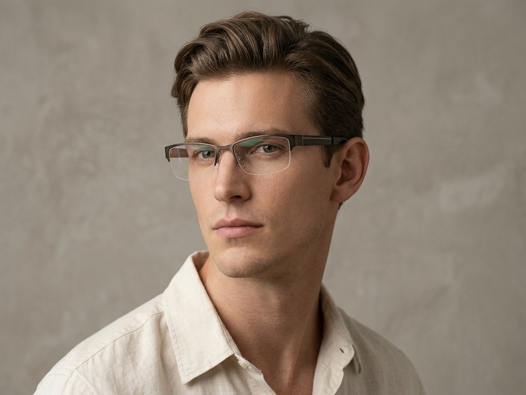 Semi-rimless Brown Metal Glasses #BS2012-0441