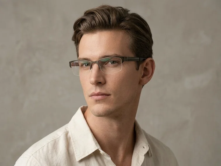 Semi-rimless Brown Metal Glasses #BS2012-0441