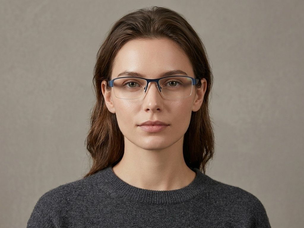 Semi-rimless Blue Metal Glasses #BS2012-0451