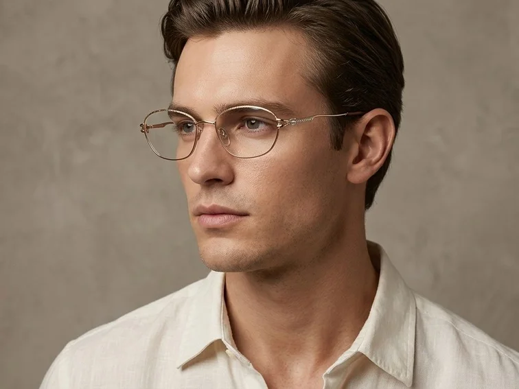 Oval Brown Metal Glasses #BS2012-0457