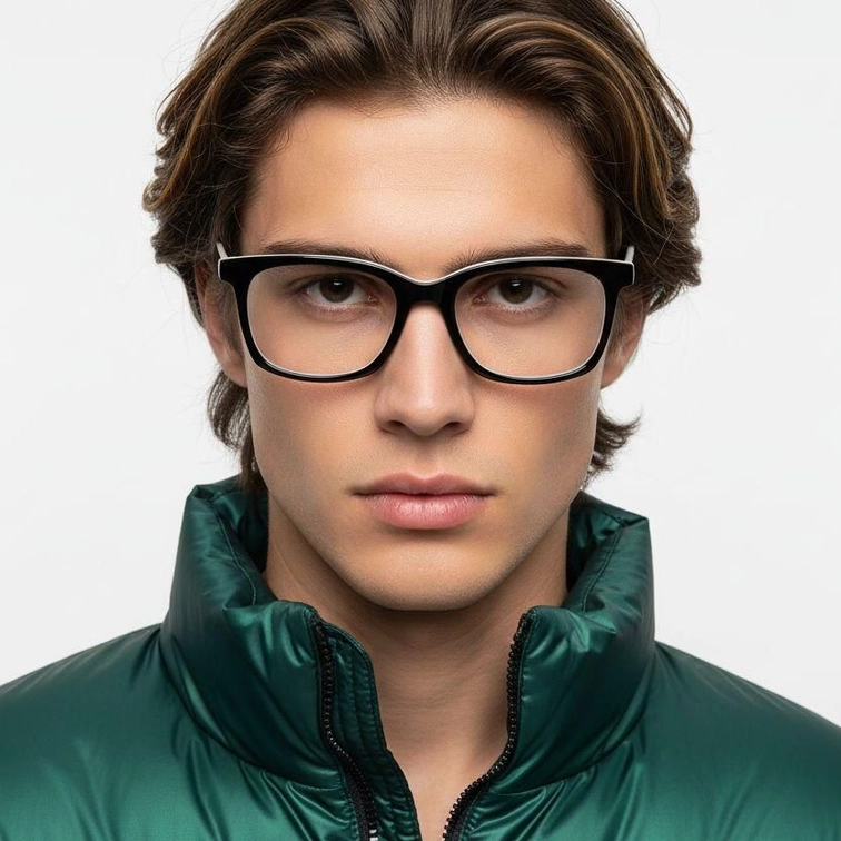 Rectangular Black Acetate Glasses #BS2012-0496