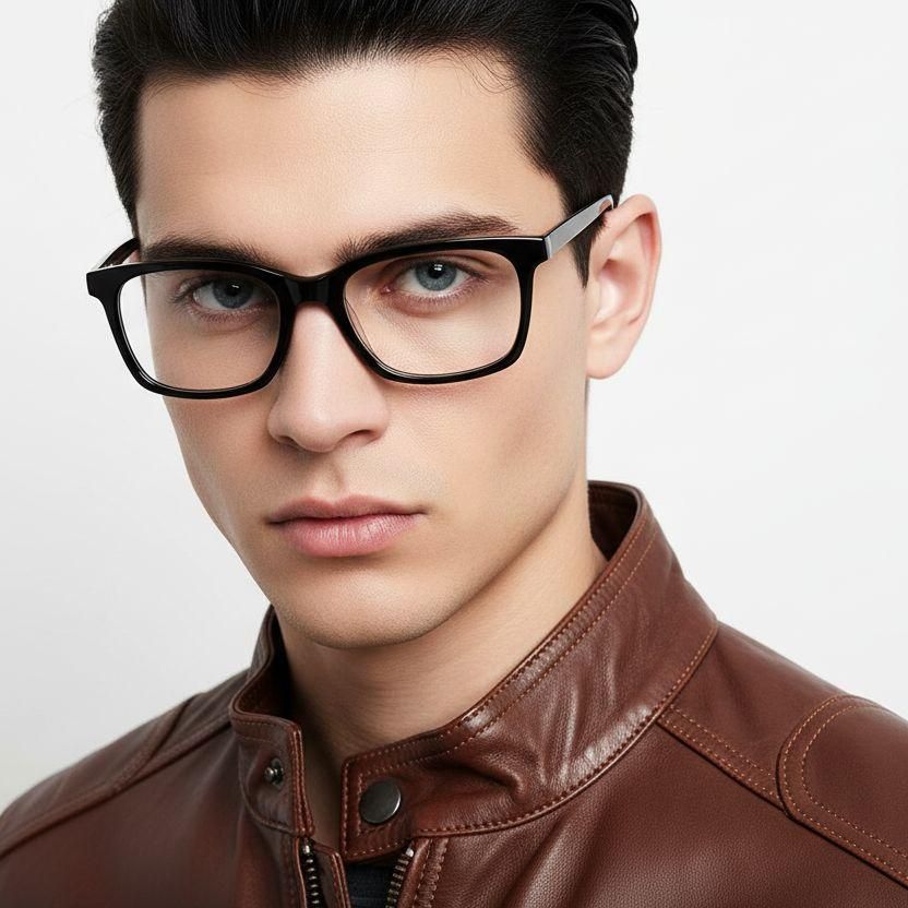 Rectangular Black Acetate Glasses #BS2012-0499