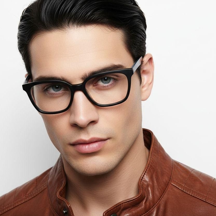 Rectangular Black Acetate Glasses #BS2012-0528