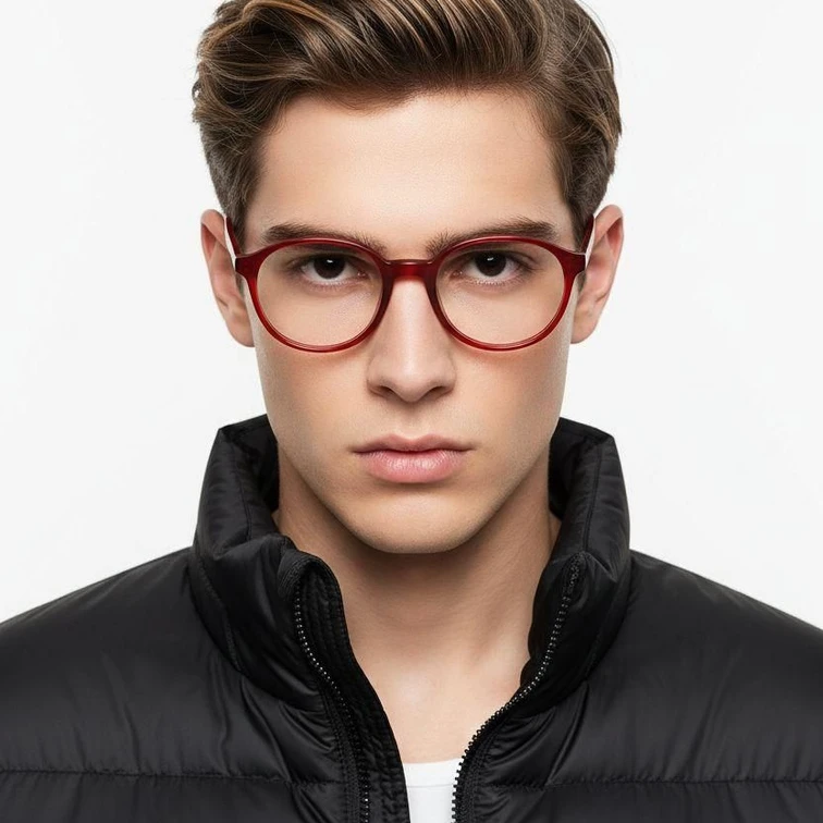 Oval Red Acetate Glasses #BS2012-0544