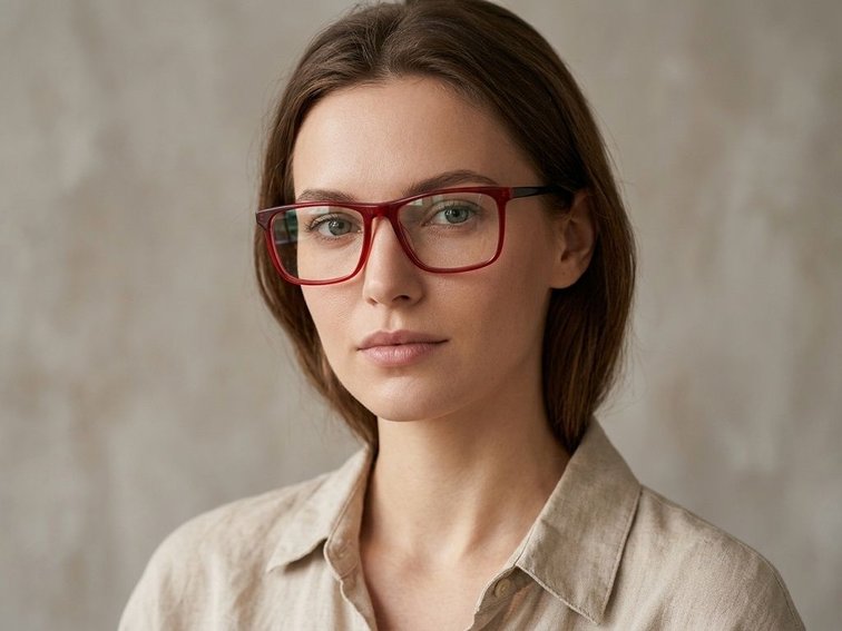 Rectangular Red Acetate Glasses #BS2012-0566