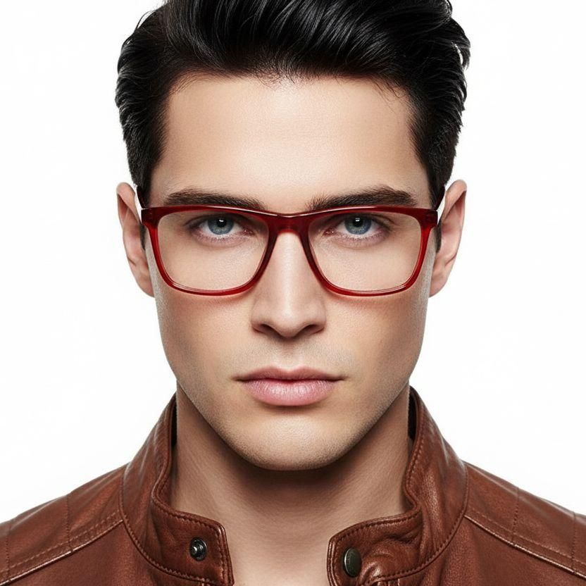 Rectangular Red Acetate Glasses #BS2012-0566
