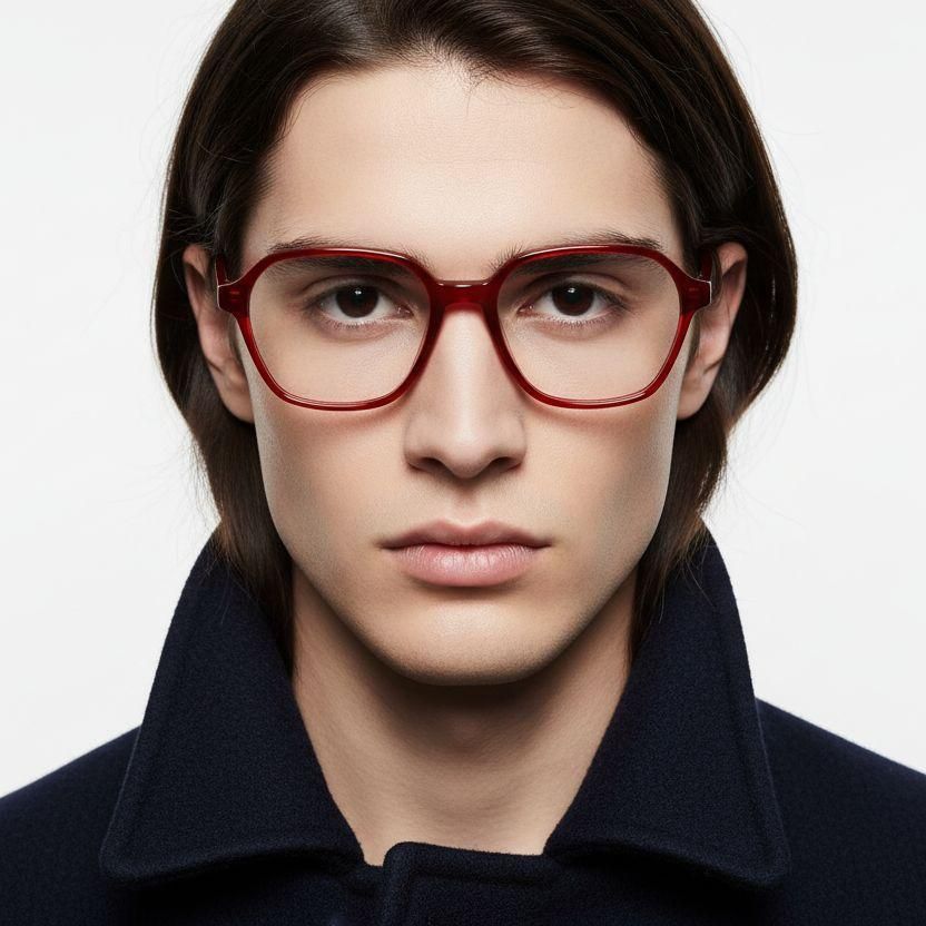 Rectangular Red Acetate Glasses #BS2012-0569