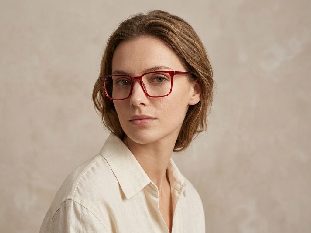 Rectangular Red Acetate Glasses #BS2012-0574