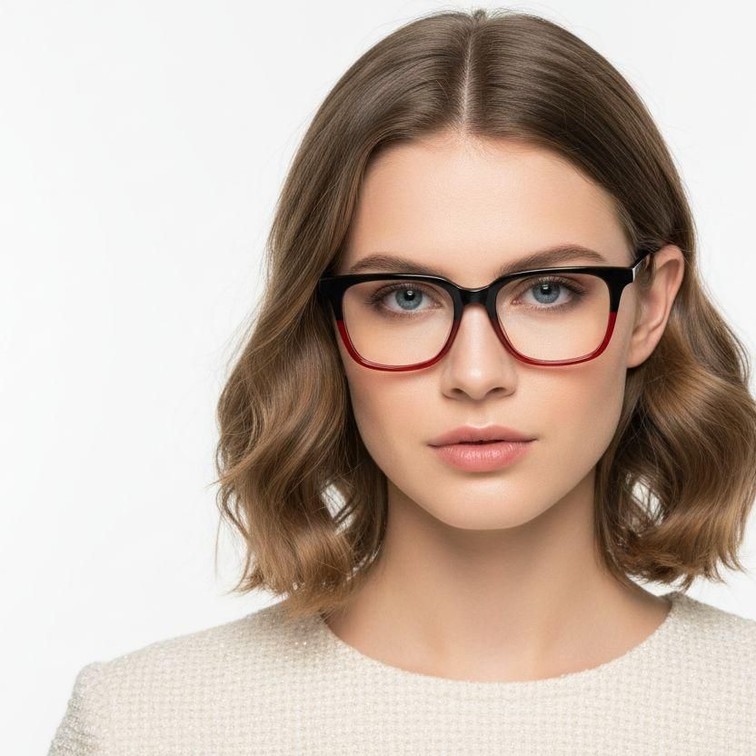 Rectangular Red Acetate Glasses #BS2012-0589