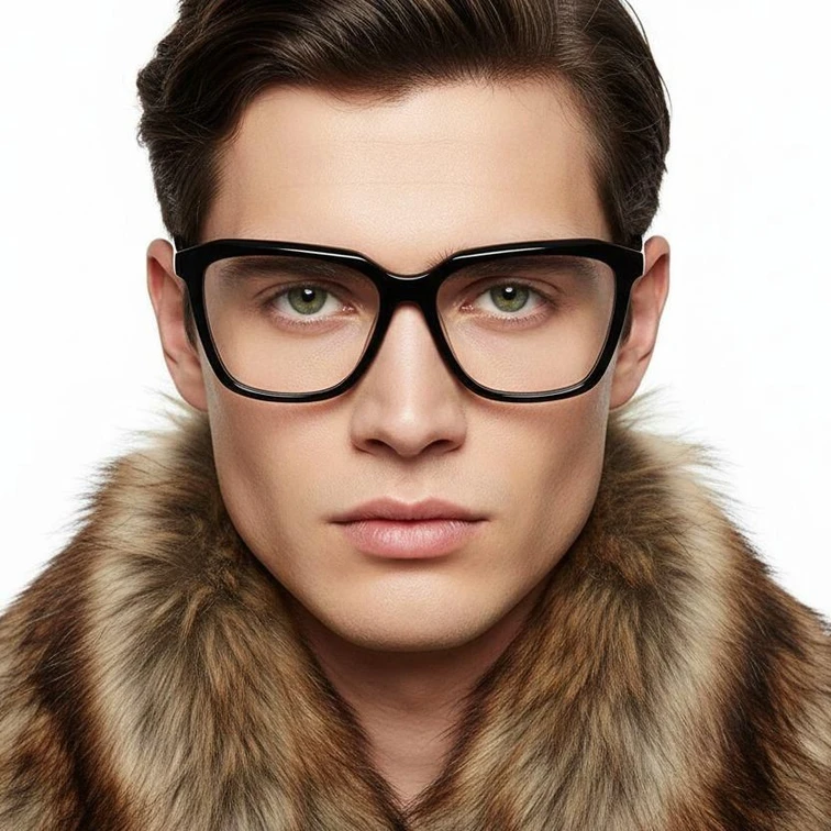 Rectangular Black Acetate Glasses #BS2012-0607
